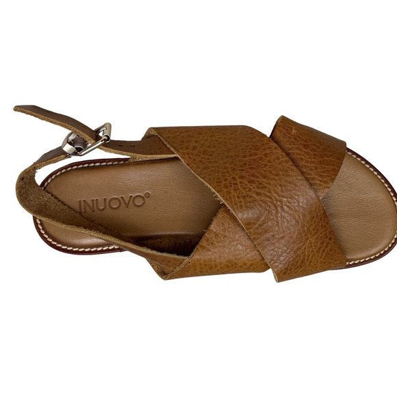 Inuovo Sandal Pebbled Grain‎ Brown Leather Faust Slingback Women Size 8 - Picture 6 of 8